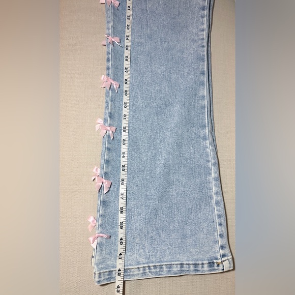 Light Blue Denim Jeans with Pink Bow Trim - Women - Picture 5 of 5